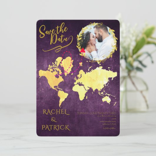 Personalized Map of Our Love Journey Save the Date Kaart (Staand voorkant)