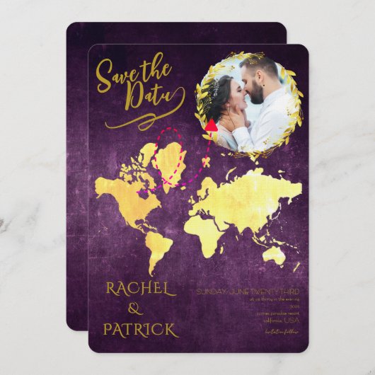 Personalized Map of Our Love Journey Save the Date Kaart (Voorkant / Achterkant)