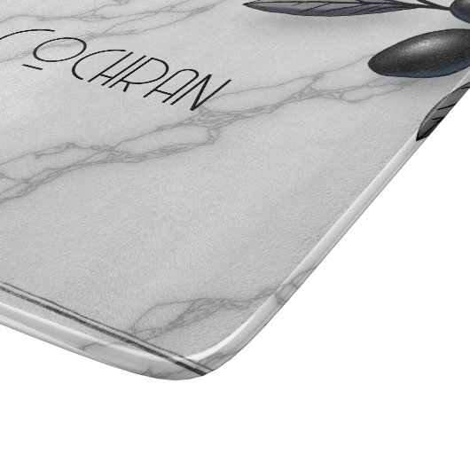 Personalized Marble and Olive Glass Cutting Board Snijplank (Hoek)