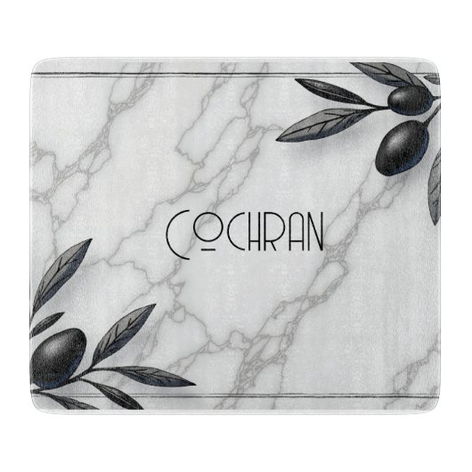 Personalized Marble and Olive Glass Cutting Board Snijplank (Voorkant)