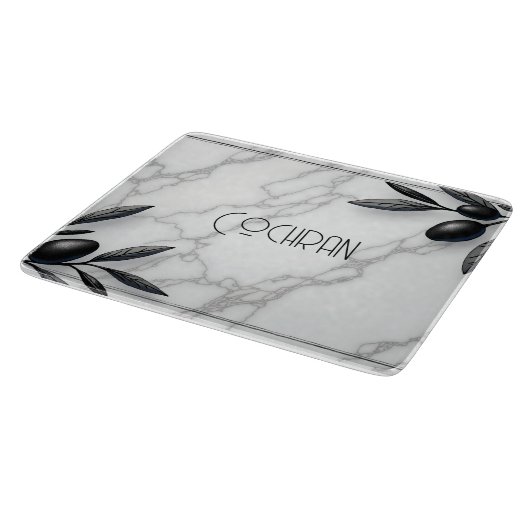 Personalized Marble and Olive Glass Cutting Board Snijplank (Hoek)