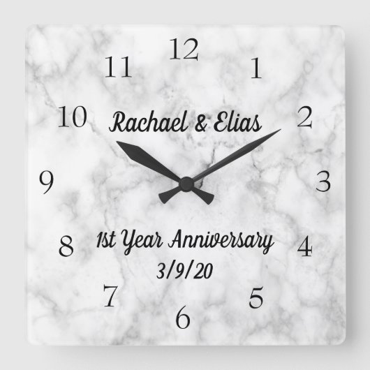 Personalized Marble Anniversary Wedding Vierkante Klok (Voorkant)
