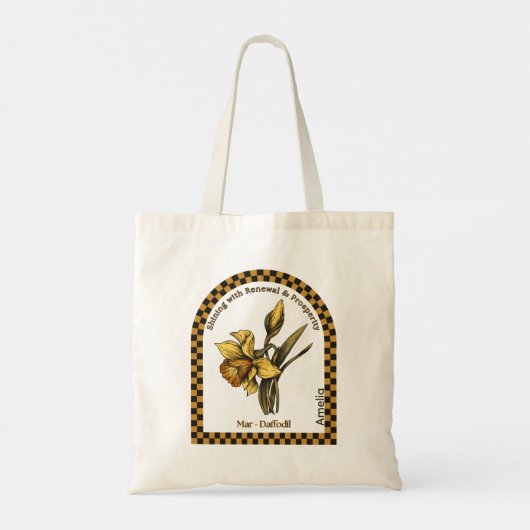 Personalized March Birth Month Flower Tote Bag (Achterkant)