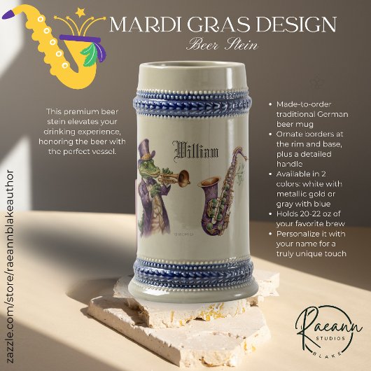 Personalized Mardi Gras Design Beer Stein Bierpul