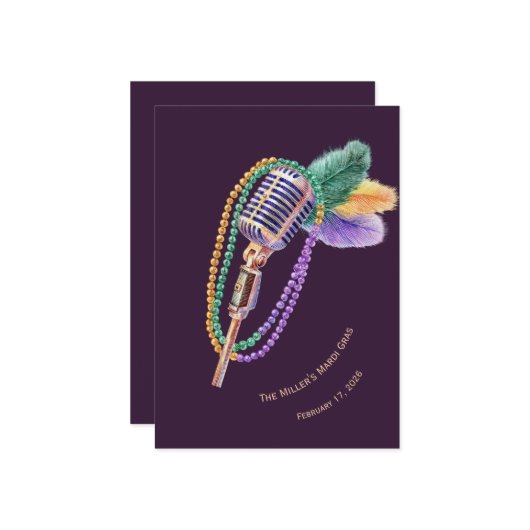 Personalized Mardi Gras Jazz Party Invitation Kaart (Voorkant / Achterkant in situ)