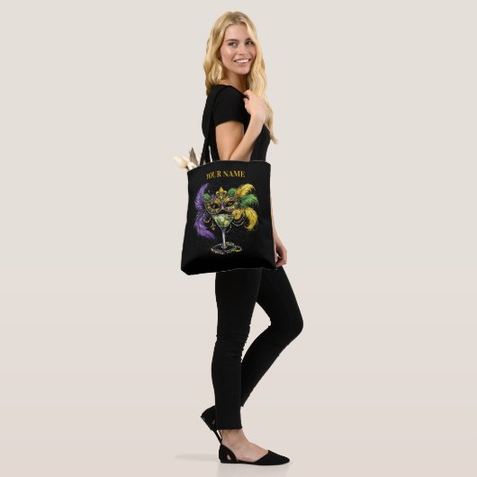 Personalized Mardi Gras Masquerade Mask & Martini Tote Bag (Op model)