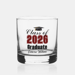 Personalized Maroon Black Class of 2026 Graduation Whisky Glas