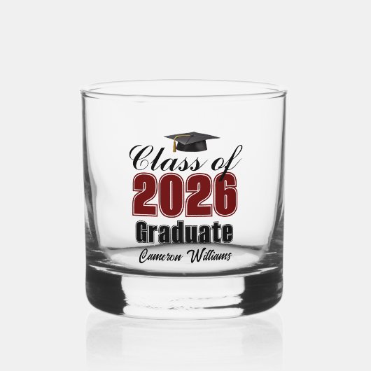 Personalized Maroon Black Class of 2026 Graduation Whisky Glas (Voorkant)