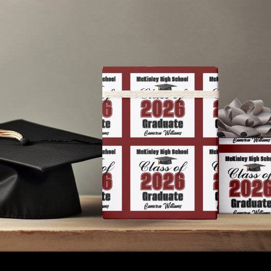 Personalized Maroon Class of 2026 Graduation Cadeaupapier