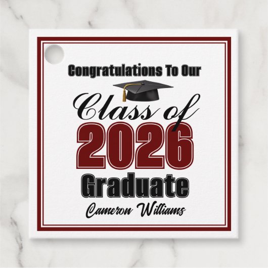 Personalized Maroon Class of 2026 Graduation Party Bedankjes Labels (Voorkant)