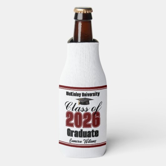 Personalized Maroon Class of 2026 Graduation Party Flesjeskoeler (Fles Voorkant)