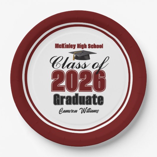 Personalized Maroon Class of 2026 Graduation Party Papieren Bordje (Voorkant)