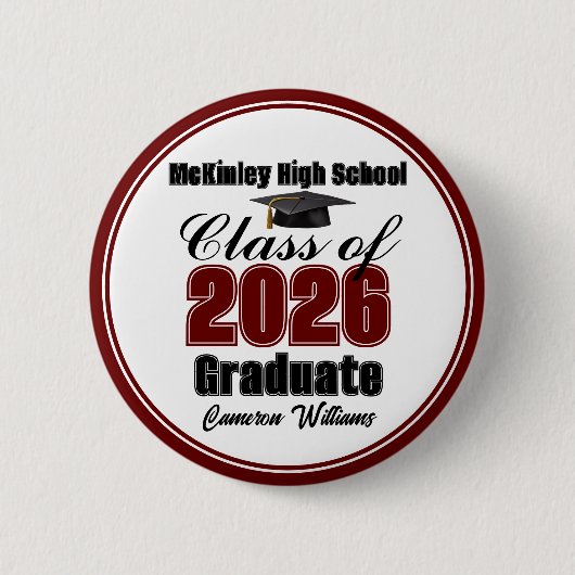 Personalized Maroon Class of 2026 Graduation Party Ronde Button 5,7 Cm (Voorkant)