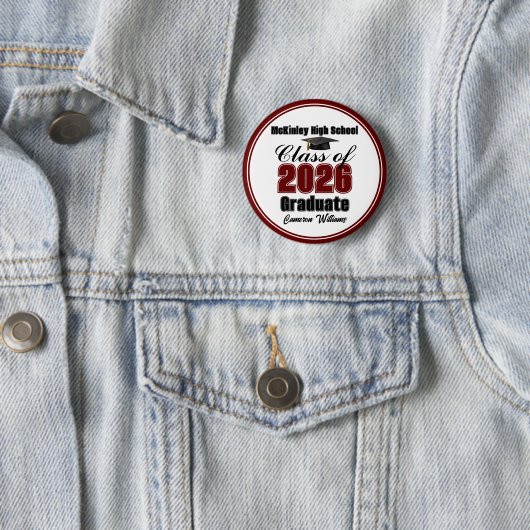 Personalized Maroon Class of 2026 Graduation Party Ronde Button 5,7 Cm (In situ)