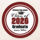 Personalized Maroon Class of 2026 Graduation Party Ronde Kartonnen Onderzetter (Voorkant)