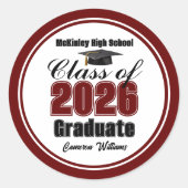 Personalized Maroon Class of 2026 Graduation Party Ronde Sticker (Voorkant)