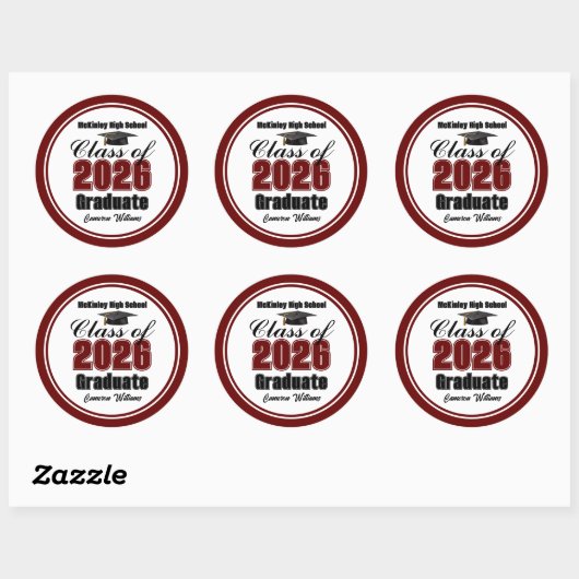 Personalized Maroon Class of 2026 Graduation Party Ronde Sticker (Vel)