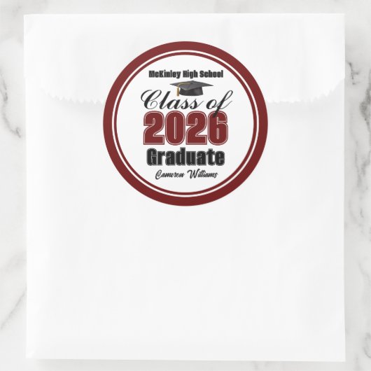 Personalized Maroon Class of 2026 Graduation Party Ronde Sticker (Tas)
