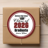 Personalized Maroon Class of 2026 Graduation Party Ronde Sticker