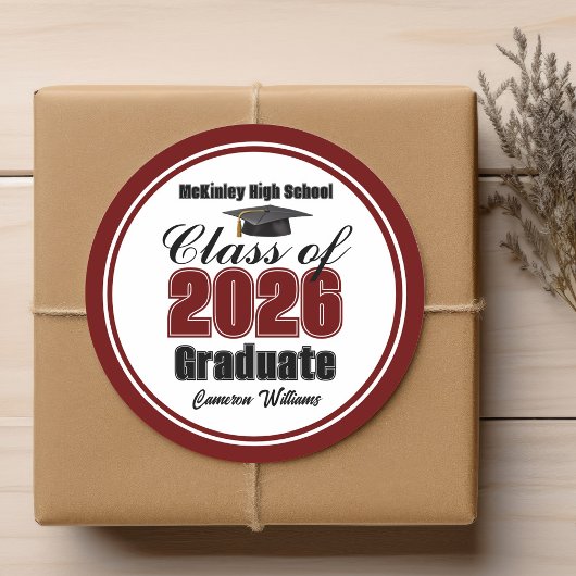 Personalized Maroon Class of 2026 Graduation Party Ronde Sticker