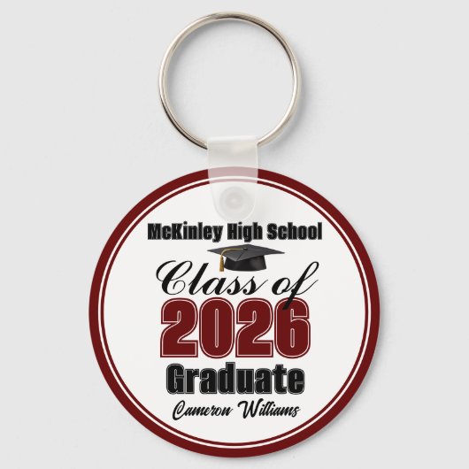 Personalized Maroon Class of 2026 Graduation Party Sleutelhanger (Voorkant)
