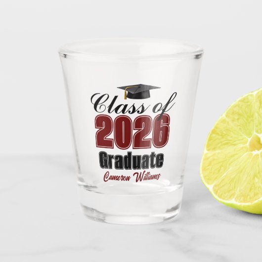 Personalized Maroon Class of 2026 Graduation Shot Glas (Voorkant)