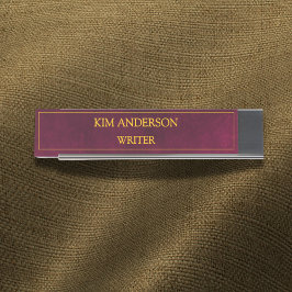 Personalized Maroon Leather Look  Bureau Naambordje