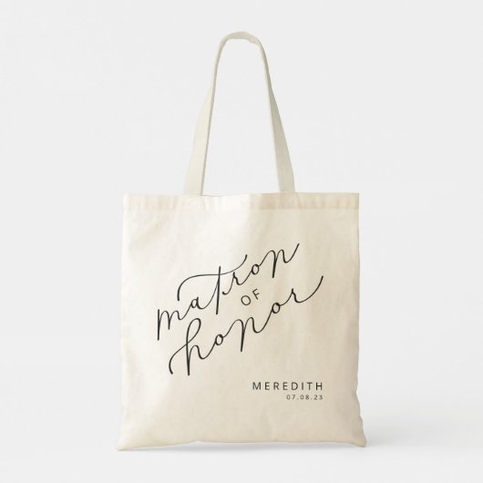 Personalized Matron of Honor Cute Script Canvas ta Tote Bag (Achterkant)