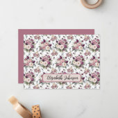 Personalized Mauve Floral Botanical Note Card Notitiekaartje (Voorkant / Achterkant in situ)
