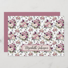 Personalized Mauve Floral Botanical Note Card Notitiekaartje