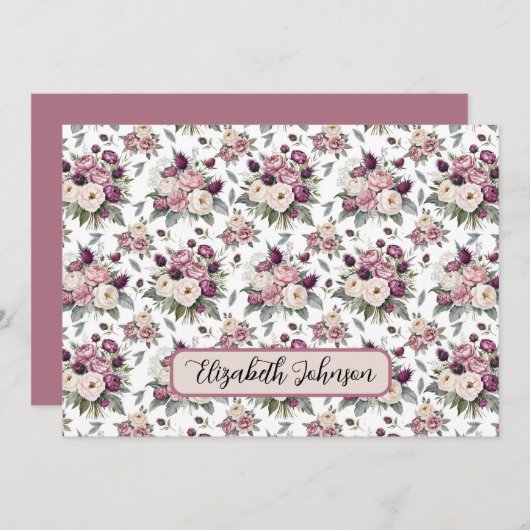 Personalized Mauve Floral Botanical Note Card Notitiekaartje (Voorkant / Achterkant)