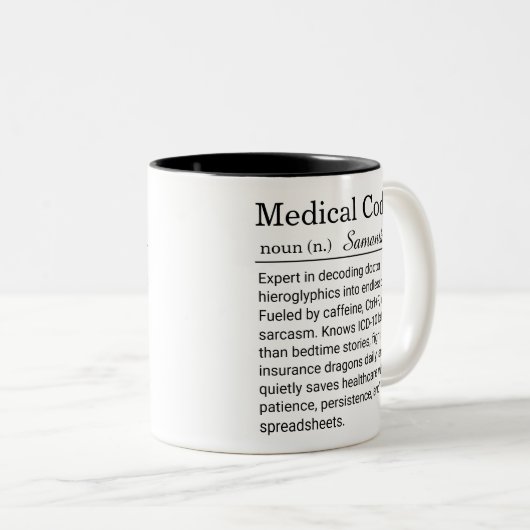 Personalized Medical Coder Funny Definition Tweekleurige Koffiemok (Voorkant rechts)