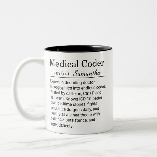 Personalized Medical Coder Funny Definition  Tweekleurige Koffiemok (Links)