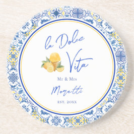 Personalized Mediterranean Tile Newlywed Home Zandsteen Onderzetter