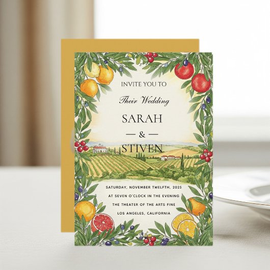 Personalized Mediterranean Wedding Invitation Kaart