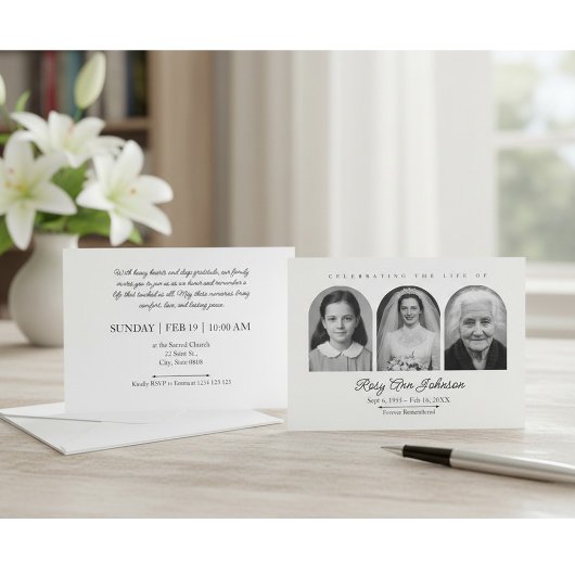 Personalized memorial photos invitation kaart