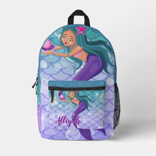Personalized Mermaid Azure Bedrukte Rugzak (Voorkant)