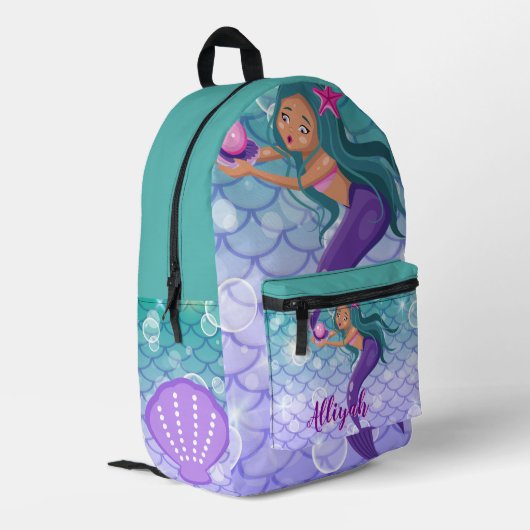 Personalized Mermaid Cyan Bedrukte Rugzak (Achterkant Hoek Links)