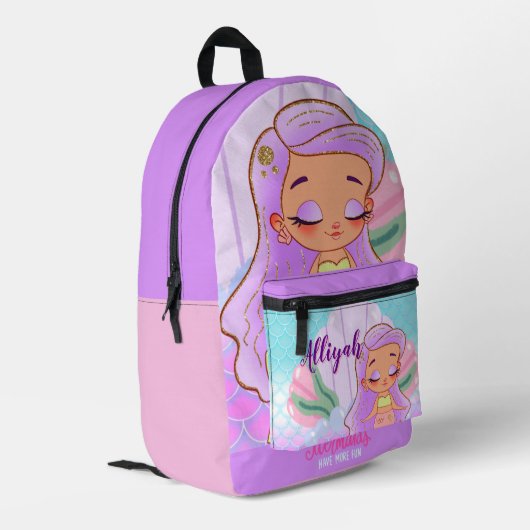 Personalized Mermaid Lavender Print Cut Sew Bag Bedrukte Rugzak (Achterkant Hoek Links)