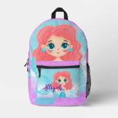 Personalized Mermaid Pastel Lavender Bedrukte Rugzak (Voorkant)