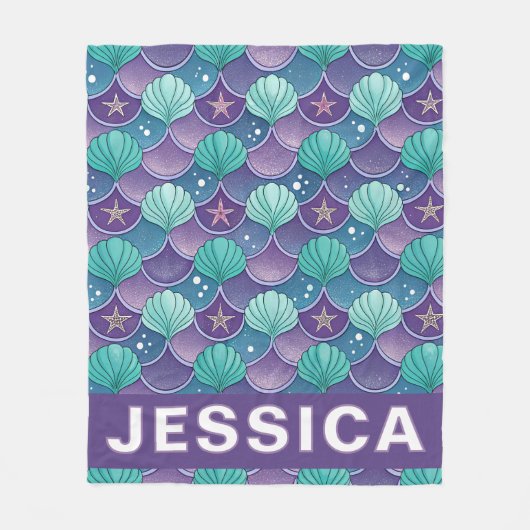 Personalized Mermaid Scales Ocean Aqua Fantasy Fleece Deken (Voorkant)