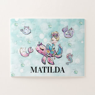 Personalized mermaid & sea animal puzzle for girl legpuzzel