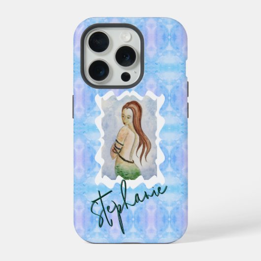 Personalized Mermaid Watercolor Original Art iPhone Hoesje (Achterkant)