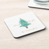 Personalized "Merry and Bright" Watercolor Tree Bier Onderzetter (Linkerzijde)