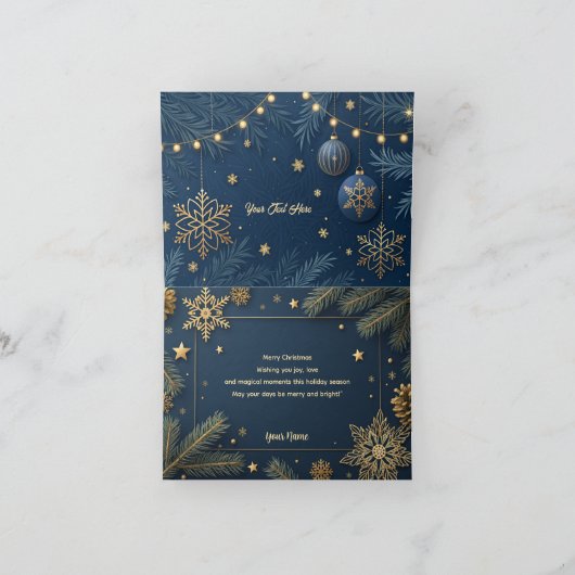 Personalized Merry Christmas Card in Elegant Gold  Bedankkaart (Binnen)