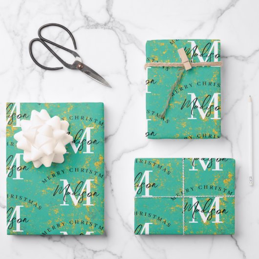 Personalized Merry Christmas Copper Monogram Inpakpapier Vel (Voorkant)