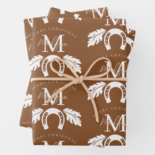 Personalized Merry Christmas Cowboy Girl Monogram  Inpakpapier Vel (In situ)