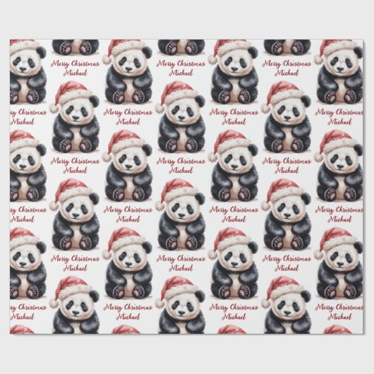 Personalized Merry Christmas Cute Panda Bear Cadeaupapier (Vlak)