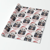 Personalized Merry Christmas Cute Panda Bear Cadeaupapier (Uitgerold)
