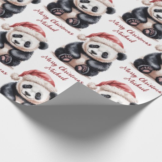 Personalized Merry Christmas Cute Panda Bear Cadeaupapier (Hoek)
